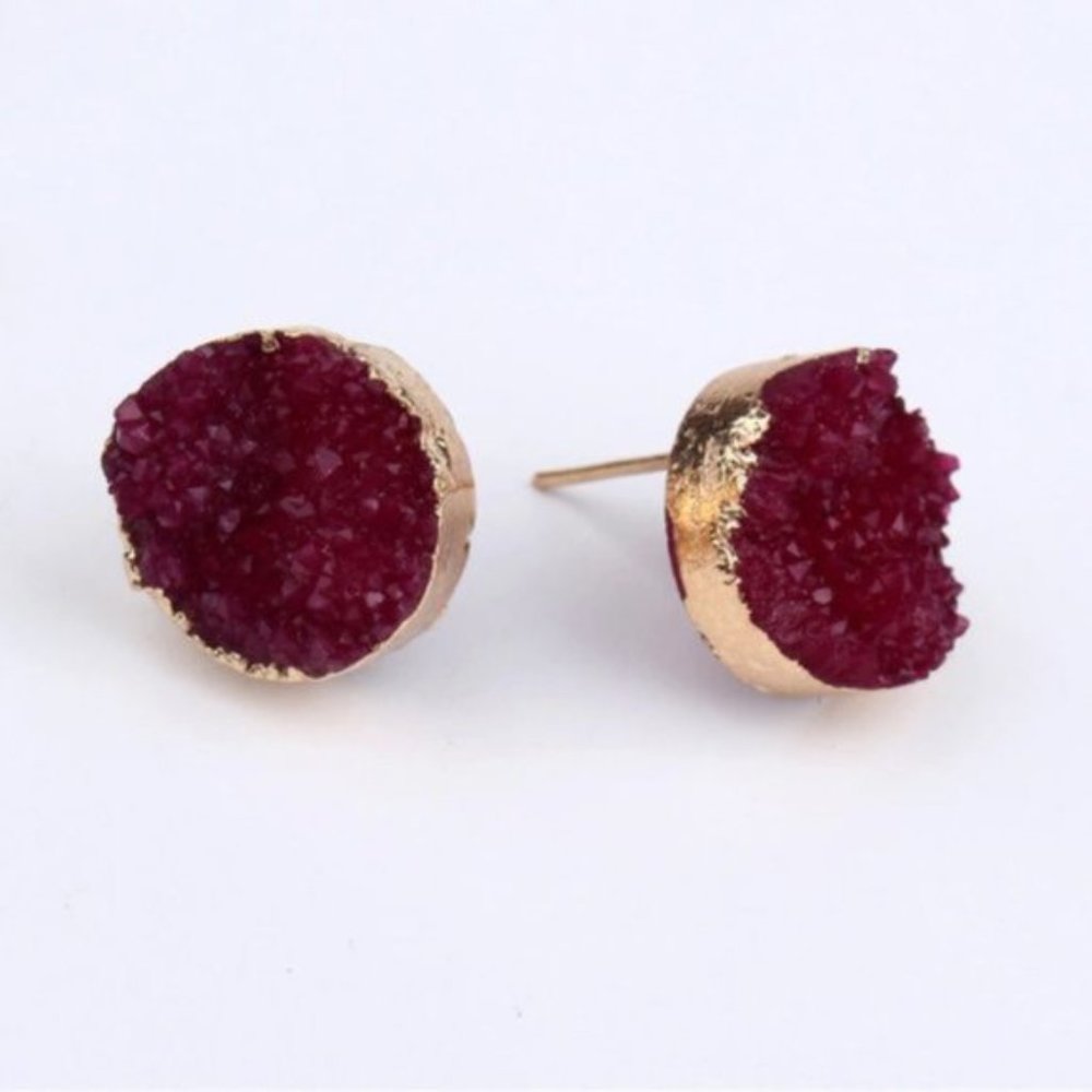 Indie Boho Druzy Black Crystal Quartz Stud Earring - Picture 4 of 8